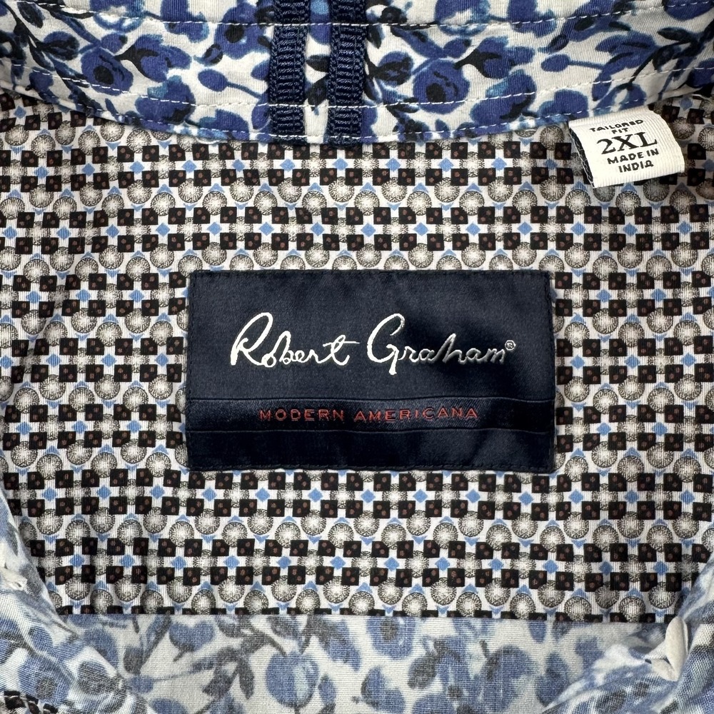 Robert Graham Shirt Mens 2XL Blue White Floral Tailored Fit Modern Americana - Picture 4 of 10
